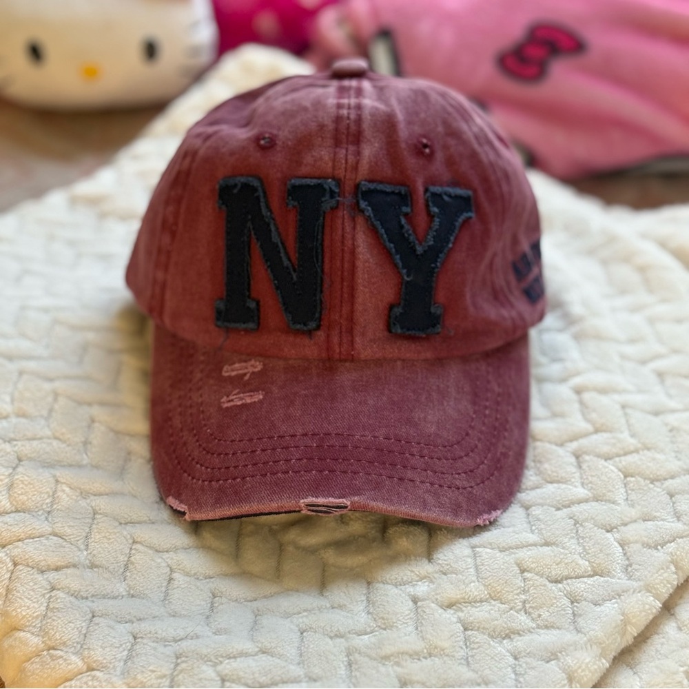 Adjustable NY Embroidered Distressed Baseball Cap